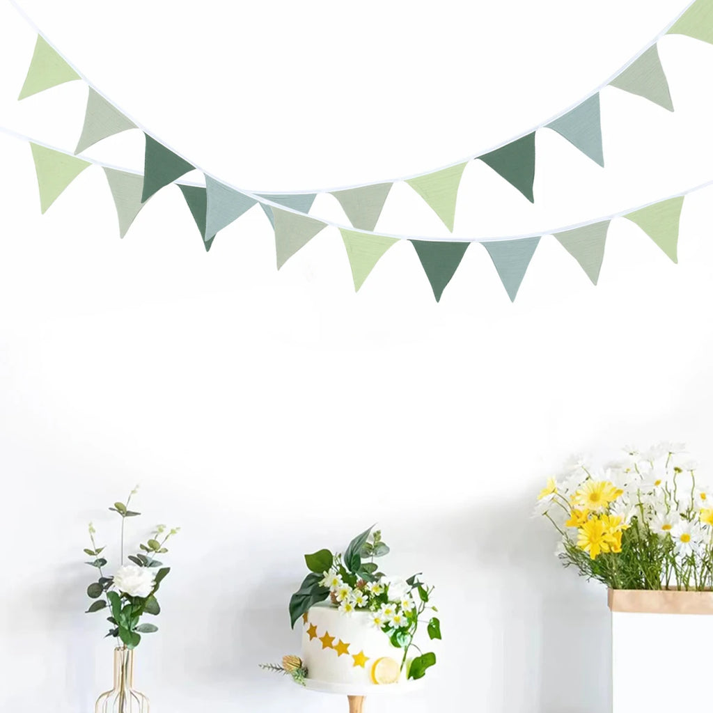 1 Set Sage Green Triangle Flags Bunting Boho-Chic Hanging Flag for Greenery Shower Classroom Wedding Birthday Party Decorations