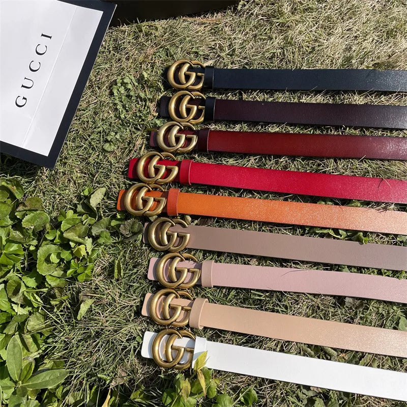 Pure Cowhide Leather Ladies Belt Antique Letter G Casual Retro Style Fashionable All-Match Width 2-4cm Alloy Buckle Fastener