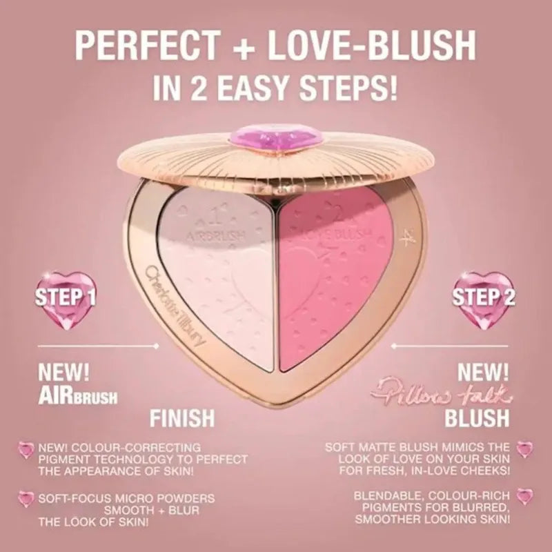 Charlotte Tilbury Shimmer Makeup Air Cushion Lightweight Moisture Oil Control Two Color Heart Shape Powder Blusher Unique Design