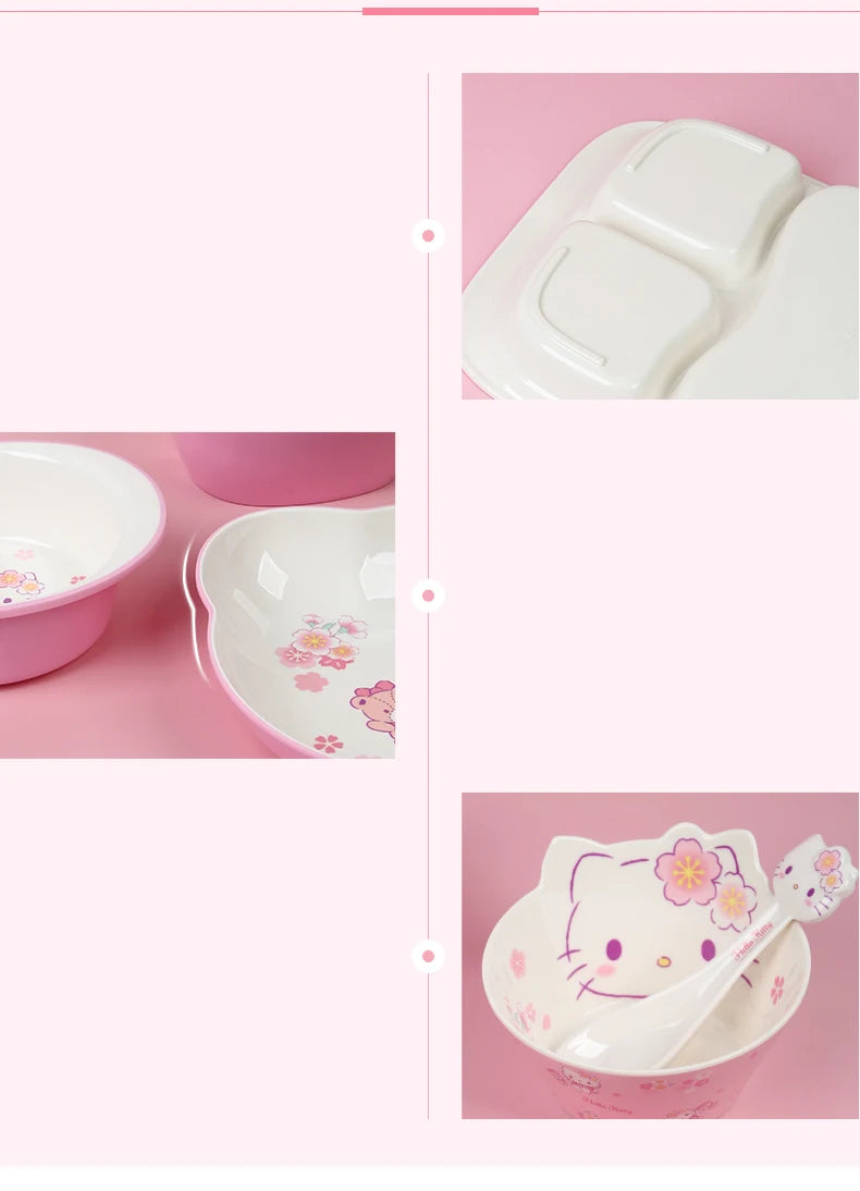 For Cherry Blossom Hello Kitty Tableware Baby Complementary Food Bowls BPA-Free Dining Plates Rice Bowl Cartoon Divided Plates