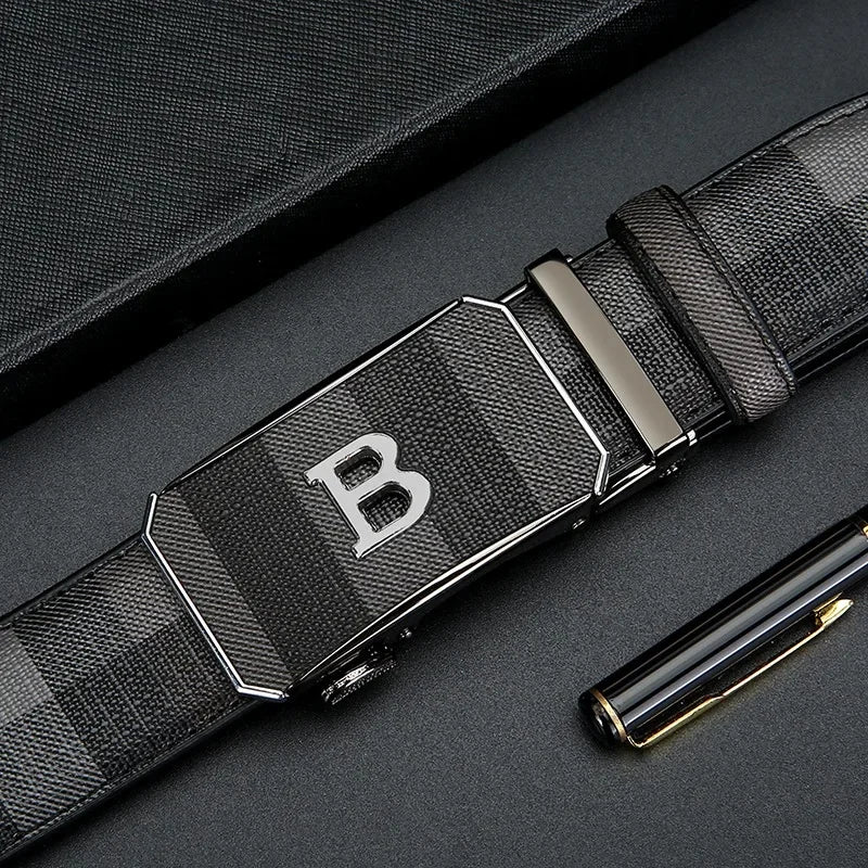 Trendy Plaid B Letter Automatic Buckle Belt for Men Premium Quality Fashionable Business Style Versatile Home Use