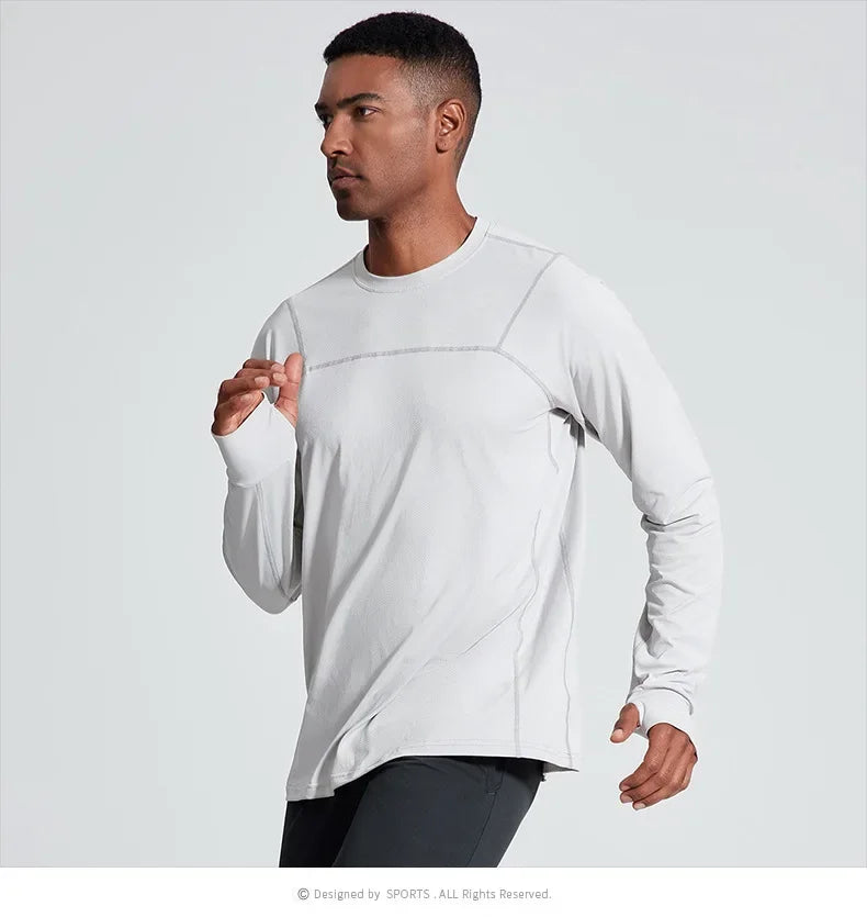 Quick Dry Long Sleeve T-Shirt Men's Thin Collar Breathable Outdoor Sports Base Shirt Striped Pattern Casual Comfortable Top