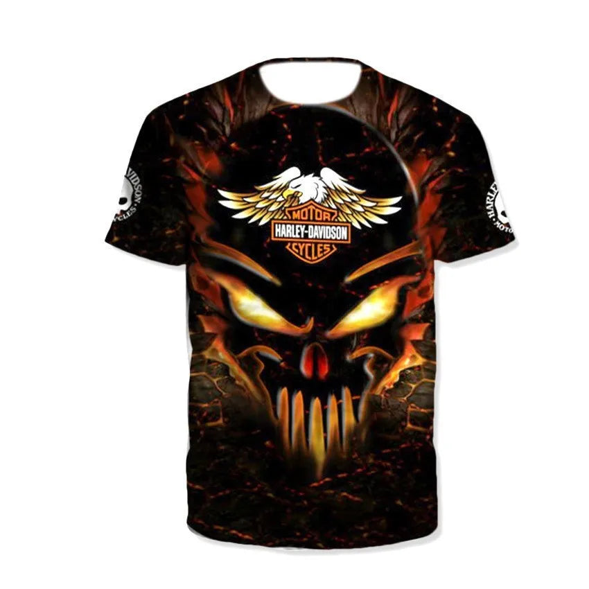 For Harley Davidson European and American Trend Street Motorcycle Tough Man Motorcycle Cotton Printed Short Sleeve High Quality