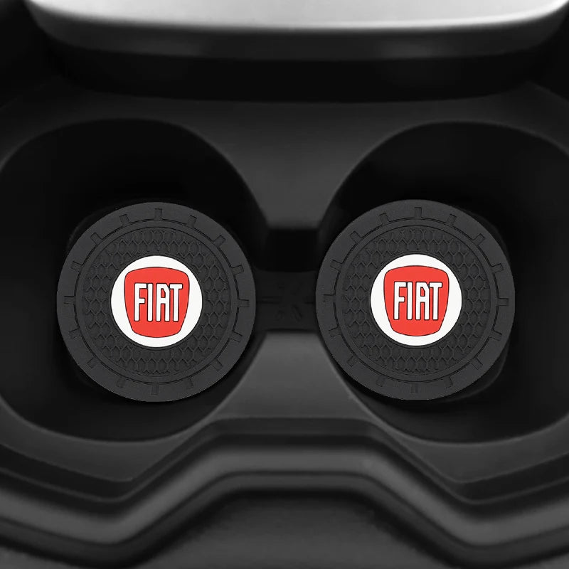 2Pcs Car Logo Silicone Water Cup Pad Cushion For Fiat Abarth 500 Tipo FR Panda Argo Freemont Viaggio Bravo Punto Doblo Pulse