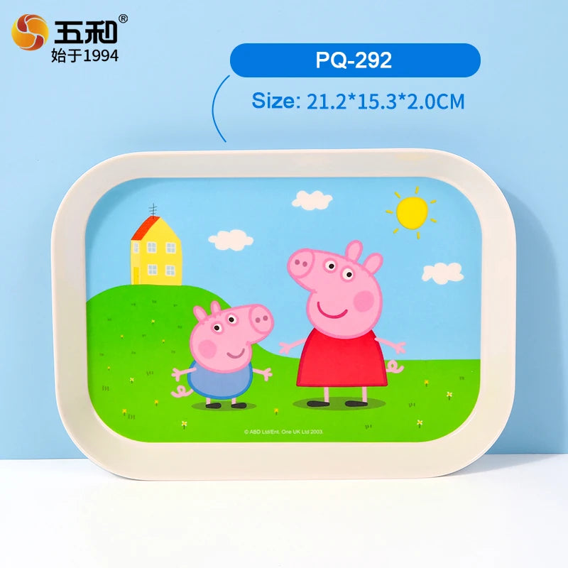 For Peppa Pig Tableware Cartoon Salad Bowl Anti-Fall Dining Plate Cup Spoon Baby Eating Double-ear Bowl Food-grade Divided Plate