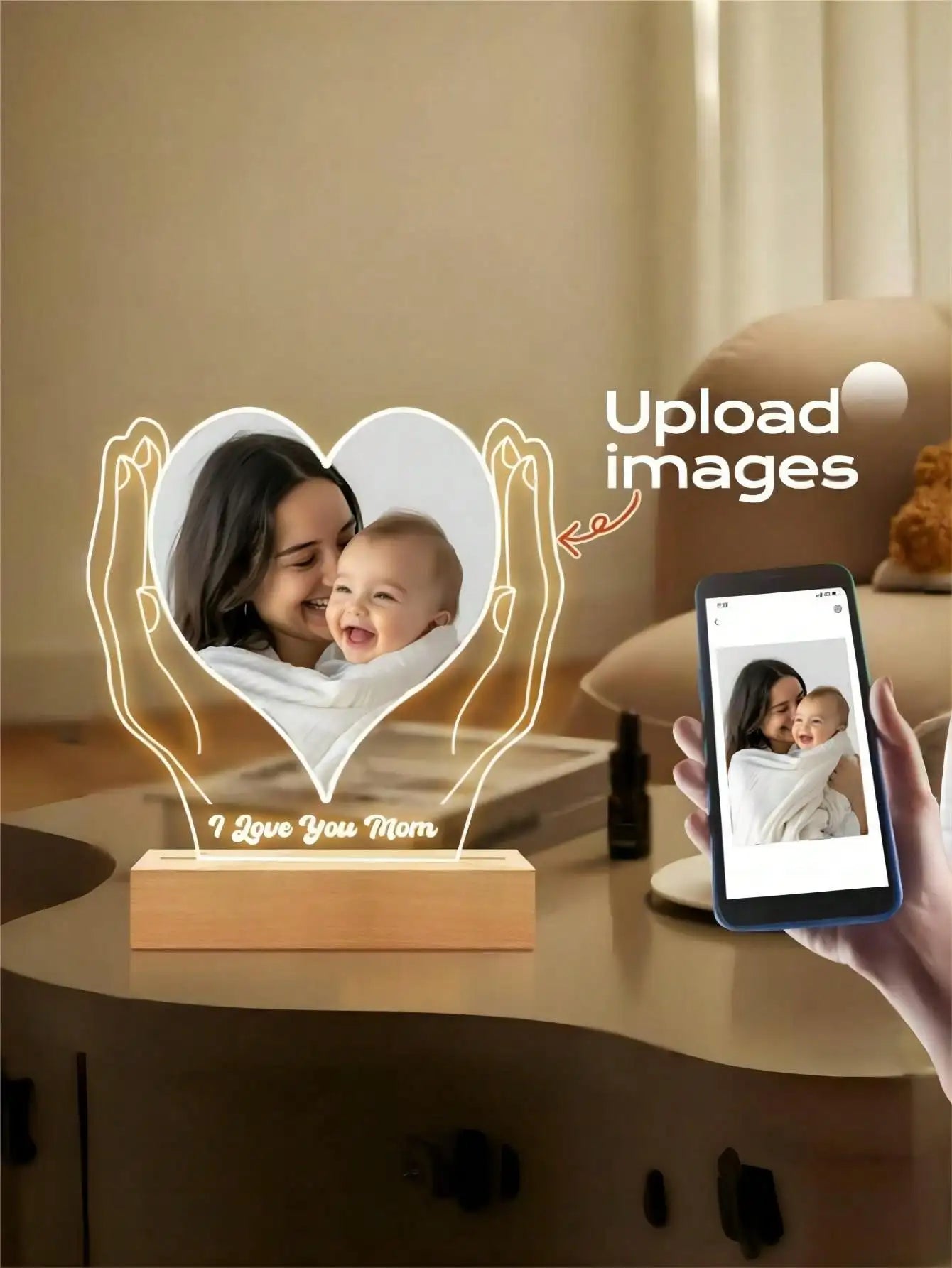 Personalized photo LED night light acrylic heart plaque wooden frame night light, baby ultrasound images, mother-to-be souvenirs