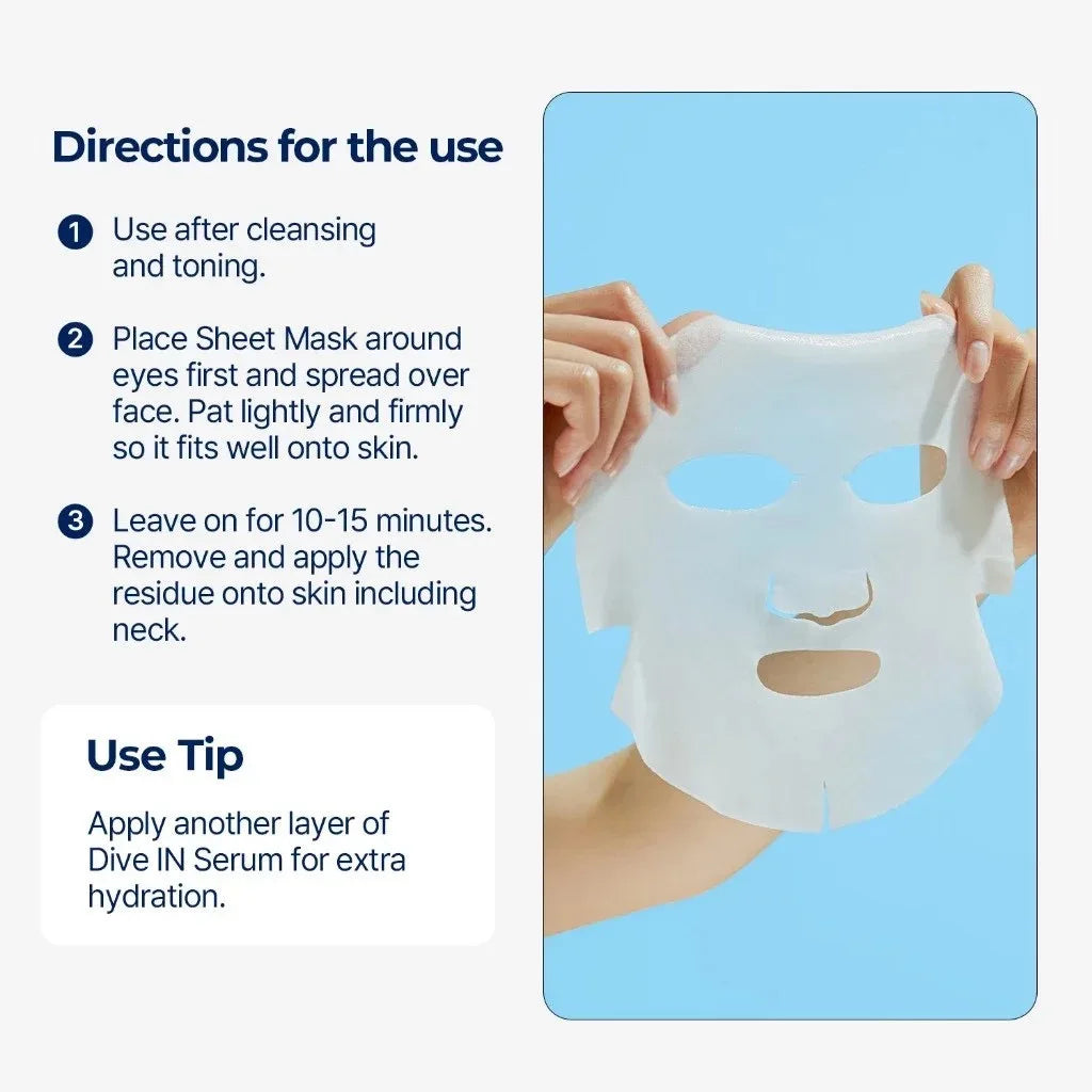 Torriden DIVE-IN Masques pour le visage à l'acide hyaluronique 10 pièces, fins et adaptés à la peau, hydratation profonde, trait
