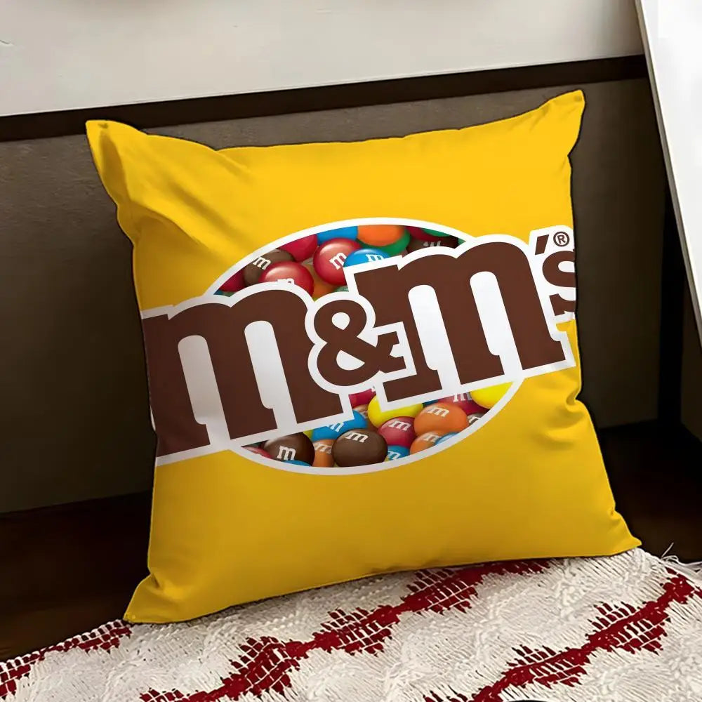 cartoon M-M&M's Cushion Cover Reversible Soft Durable Pillow Cover Home & Car Multi-Scene Use for Daily Comfort