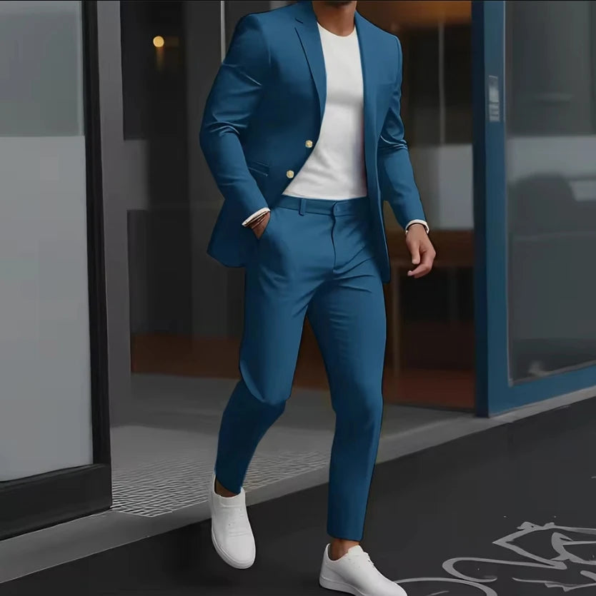 Formal Suit for Mens Wedding Groom Tuxedo Business Work Clothes Office Jacket Pants 2-Piece Suit 2-Button Blazer