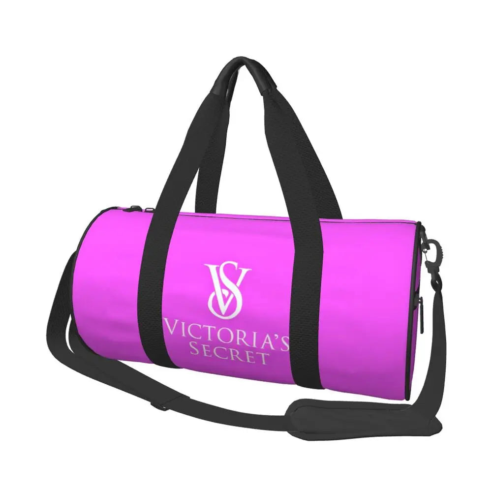 Pink White Stripe Round Capacity Travel Duffel Bag Male Female Large-Capacity Hand Luggage Sports Fitness Bag Travel Package