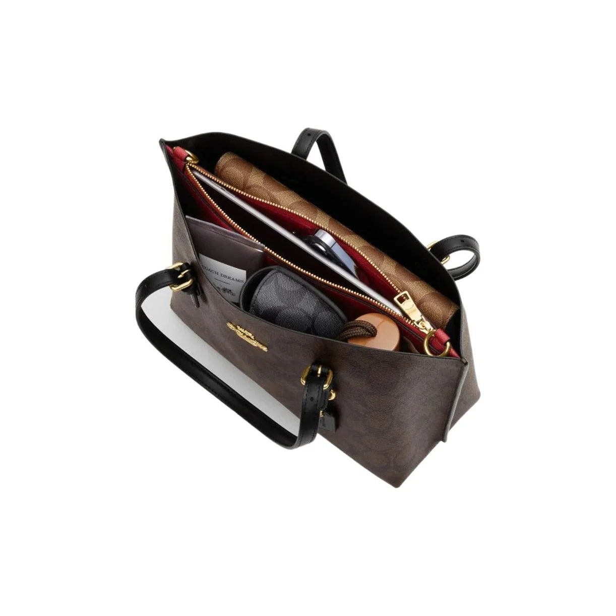 COACH Mollie Coated Canvas With Leather Tote Bag, Shopping Bag, Handbag Medium Women's Khaki & Boysenberry C4250-IMRSF