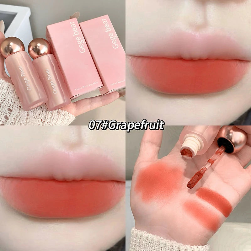 Gege Bear Velvet Matte Lip Mud, Soft, High Pigment for Long-lasting Wear, and Brightening Velvet Matte Finish Lip Color