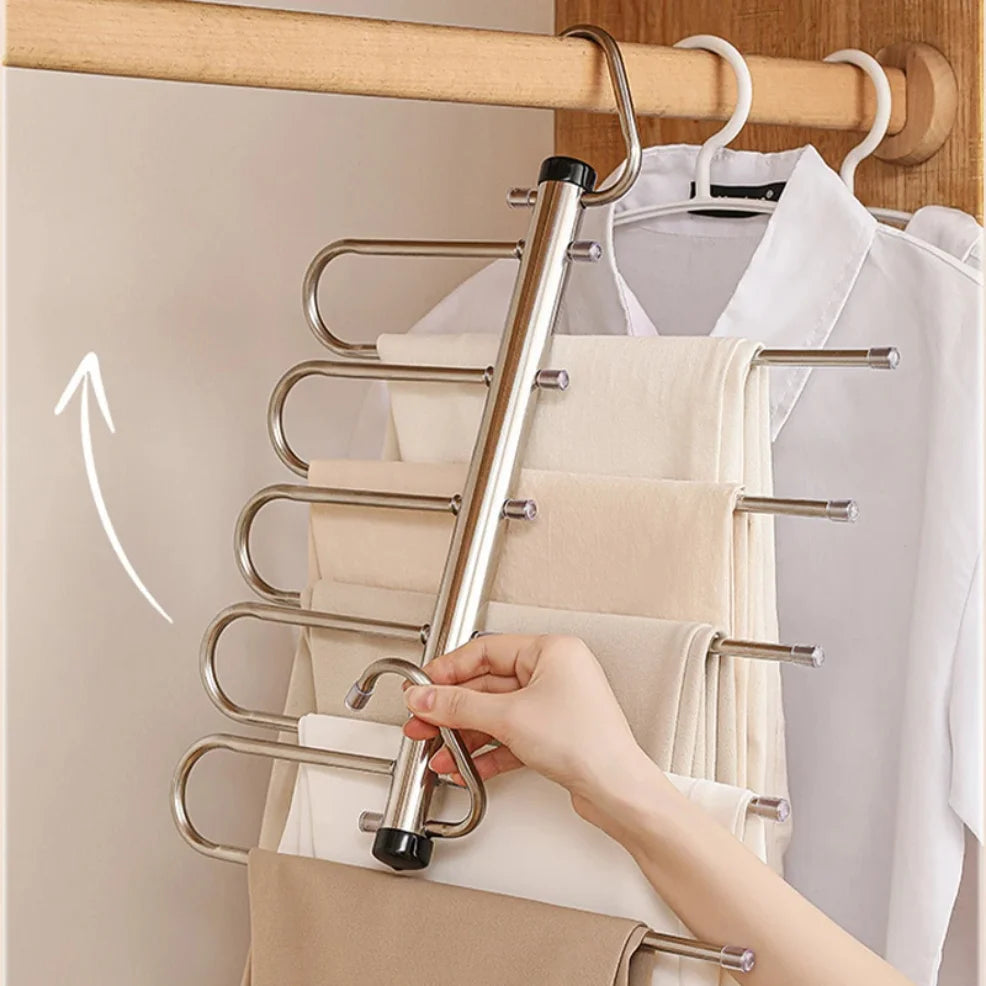 1/2pcs Folding Magic Pants Hangers,5/9Layer Stainless Steel Space Saving Clothes Rack,Jeans Trousers Scarf Organizers for Closet