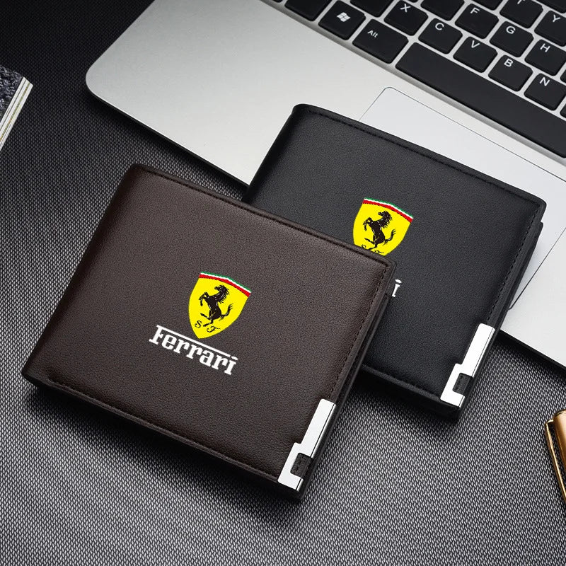 Leather Car Short Men Wallet Purse With Card Holder License Accessory For Ferrari SP1 812 F40 F12TDF SF90 458 488 599 612 FF F12