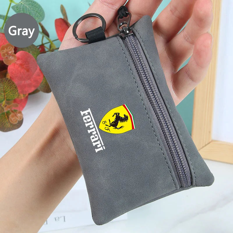 Portable Suede Car Key Bag Zipper Wallet Card Coins Pouchs For Ferrari GTO 288 812 Stradale Roma Spider SF90 F430 Enzo LaFerrari