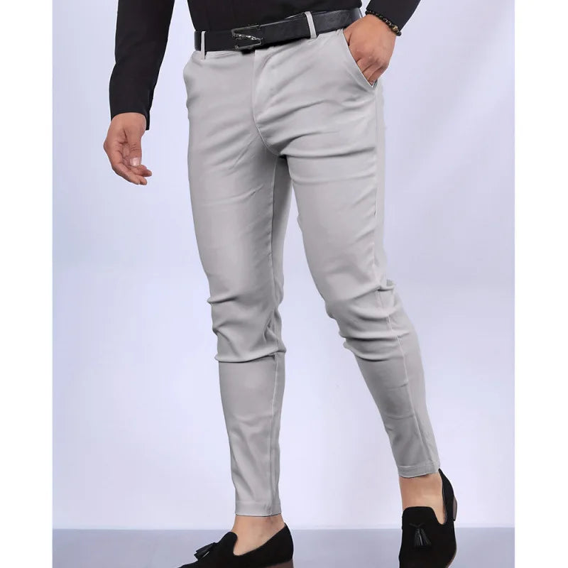Men's Casual Decorative Fake Pocket Pure Color Formal Pants Mid Waist Long Trousers Cotton Polyester Blend Fashion Urban