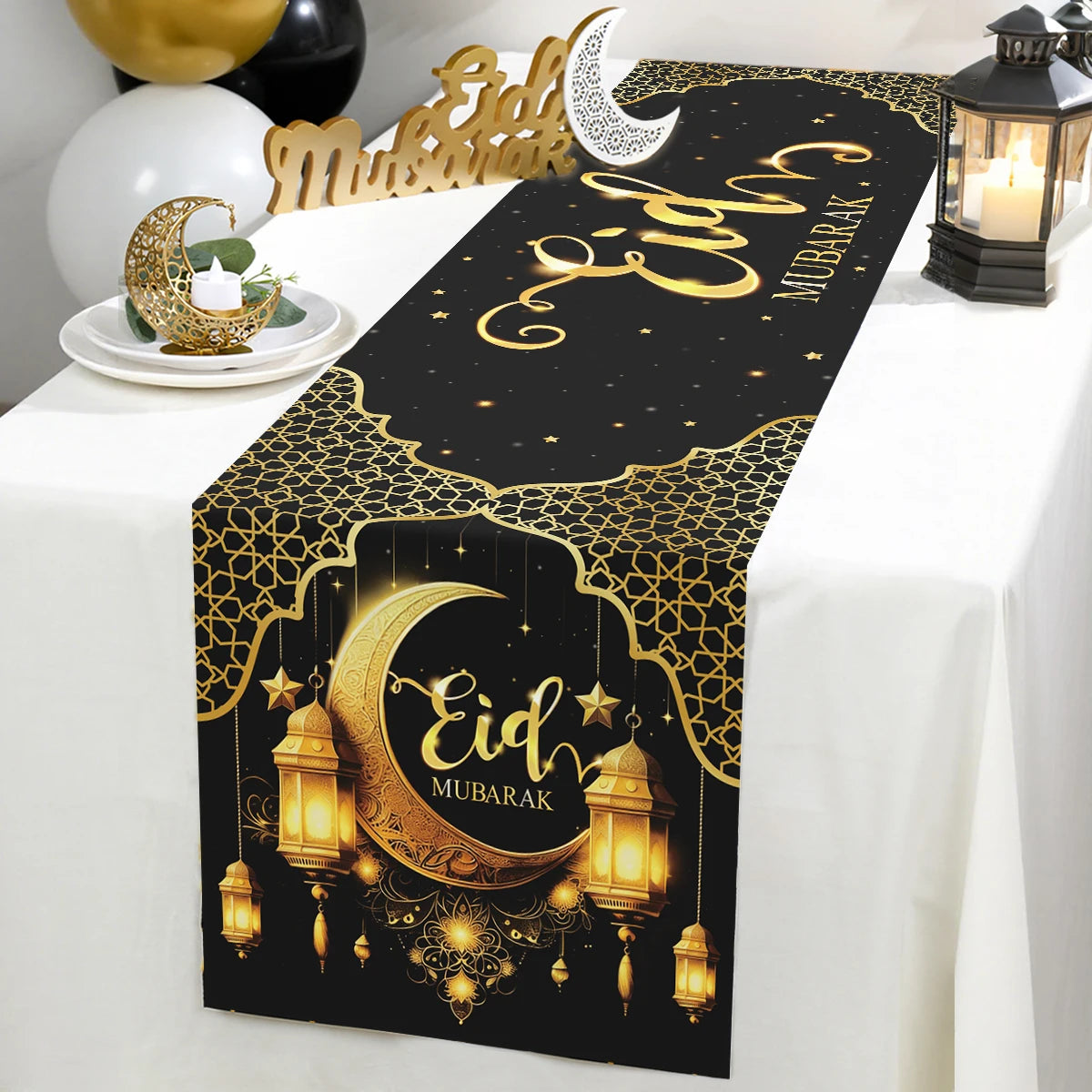 Ramadan Table Runner Eid Mubarak Decoration 2026 for Home Ramadan Kareem Ramadan Mubarak Islamic Muslim Party Eid Al-Fitr Gifts