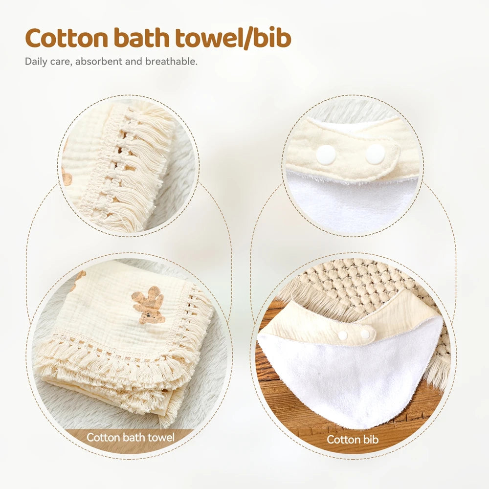 Baby Double-sided Cotton Bath Towel Newborn Care Set Children's Memorial Card Newborn Baby Gift Box Boy And Girl Bathing Set