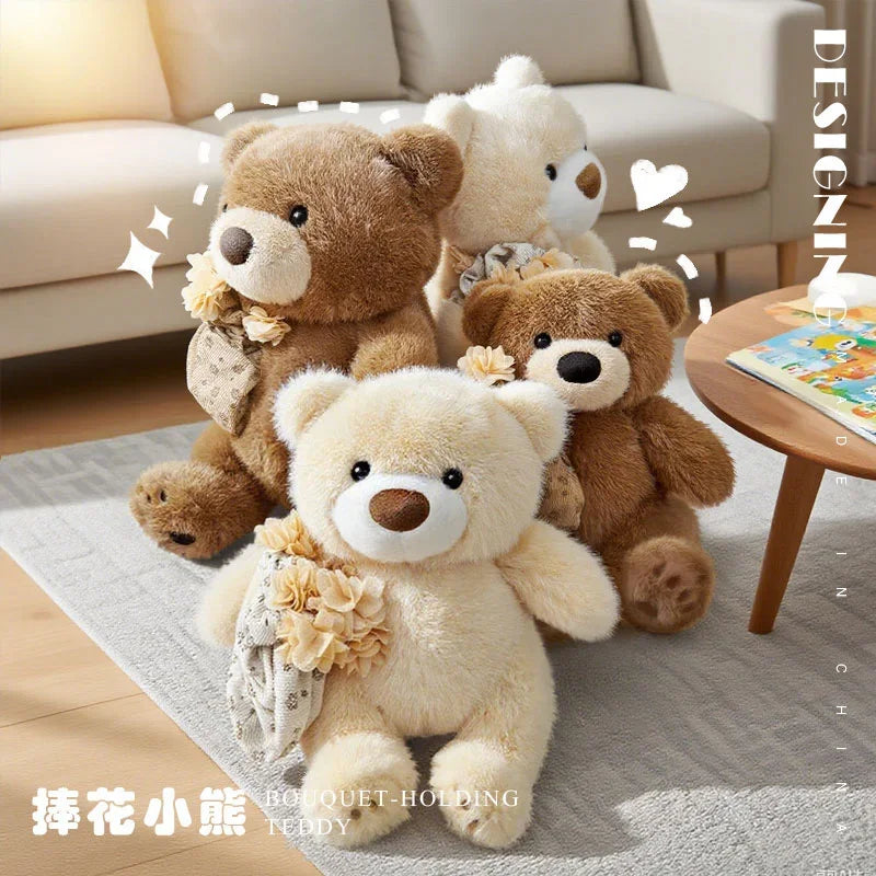Cute Teddy Bear Plush Toy With Flower Plush Bouquet Love Bear Doll Romantic Holiday Gift Gifts Valentine's Day