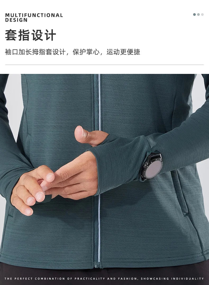 Men's Women's Marathon Running Training Jackets Thumb Holes Watch hole Stand collar Fitness Winter Jogging Training Zipper Coat