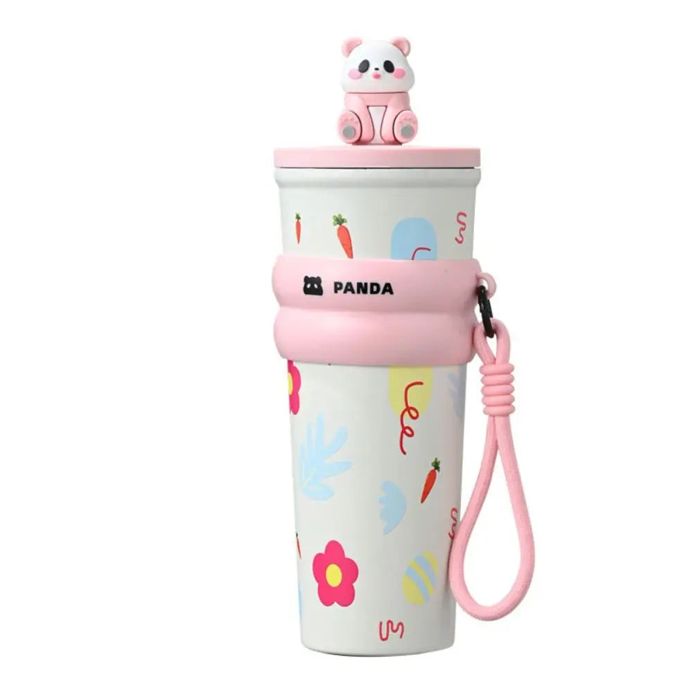 700ML Cartoon Panda Thermos Cup With Lifting Rope Gift Children Vacuum Cup 316 Stainless Steel Thermal Water Bottle