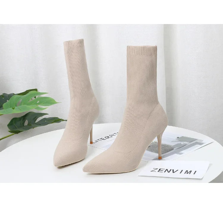 Sexy Sock Boots Knitting Stretch Boots High Heels for Women Fashion Shoes 2024 Spring Autumn Ankle Boots Female