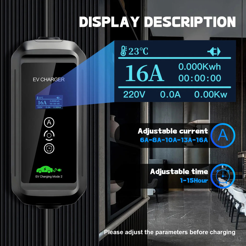 Kolanky 3.6KW Portable EV Charger Type 2 16A Electric Vehicle Charger Home Use for EU Type 2 IEC 62196-2 Electric Vehicle Charge
