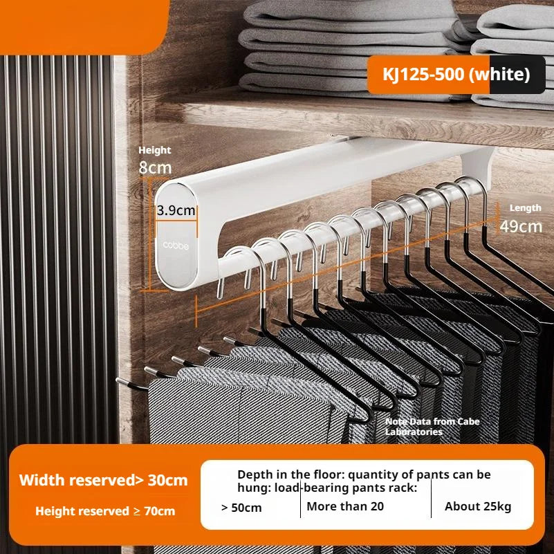 Retractable Closet Pull Out Rod Wardrobe Trousers Rack Clothes Hanger Top-mounted Damping  Slide Rail Valet Rod Pull-out Rack