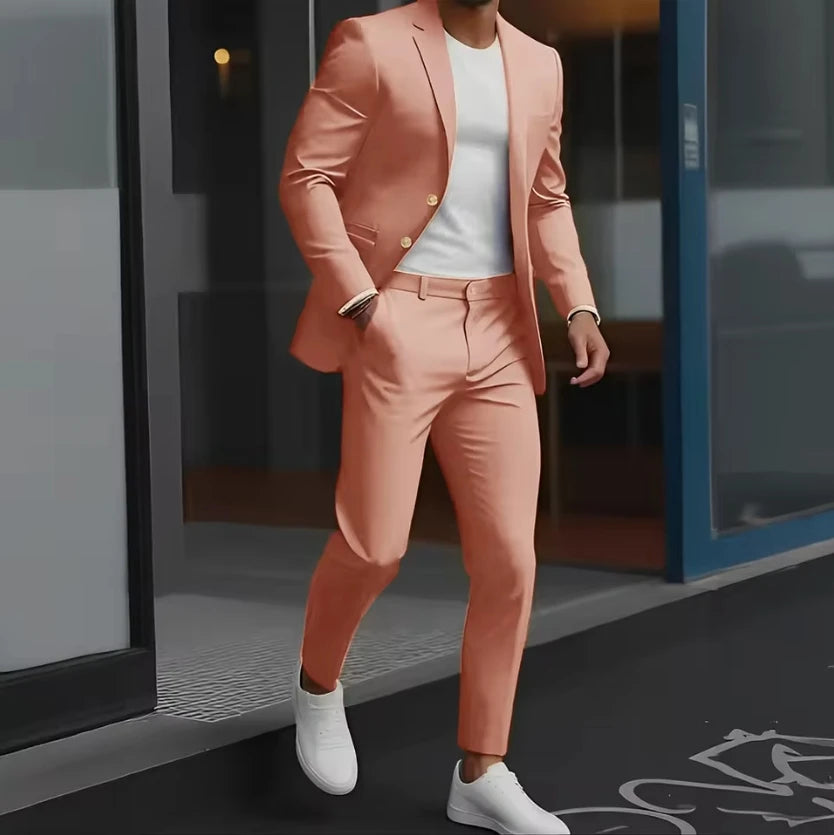 Formal Suit for Mens Wedding Groom Tuxedo Business Work Clothes Office Jacket Pants 2-Piece Suit 2-Button Blazer