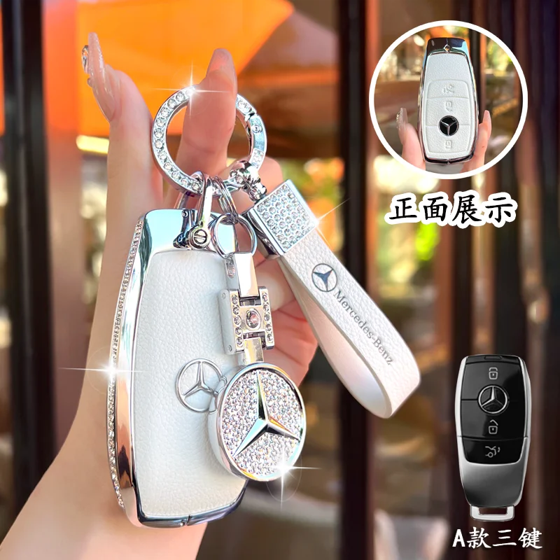 Full Wrap Rhinestone Key Fob Shell Fit Mercedes Benz GLE GLB GLS W206 W214 Smart Key Shiny Diamond Key Cover Car Decoration Gift