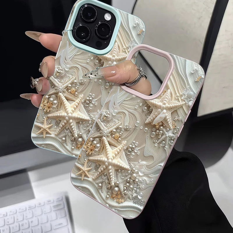 Starfish Pearl Decorated Print Phone Case For iPhone 16 Case iPhone 17 15 13 11 14 12 Pro Max 16 Plus XS X XR 16E Soft TPU Cover