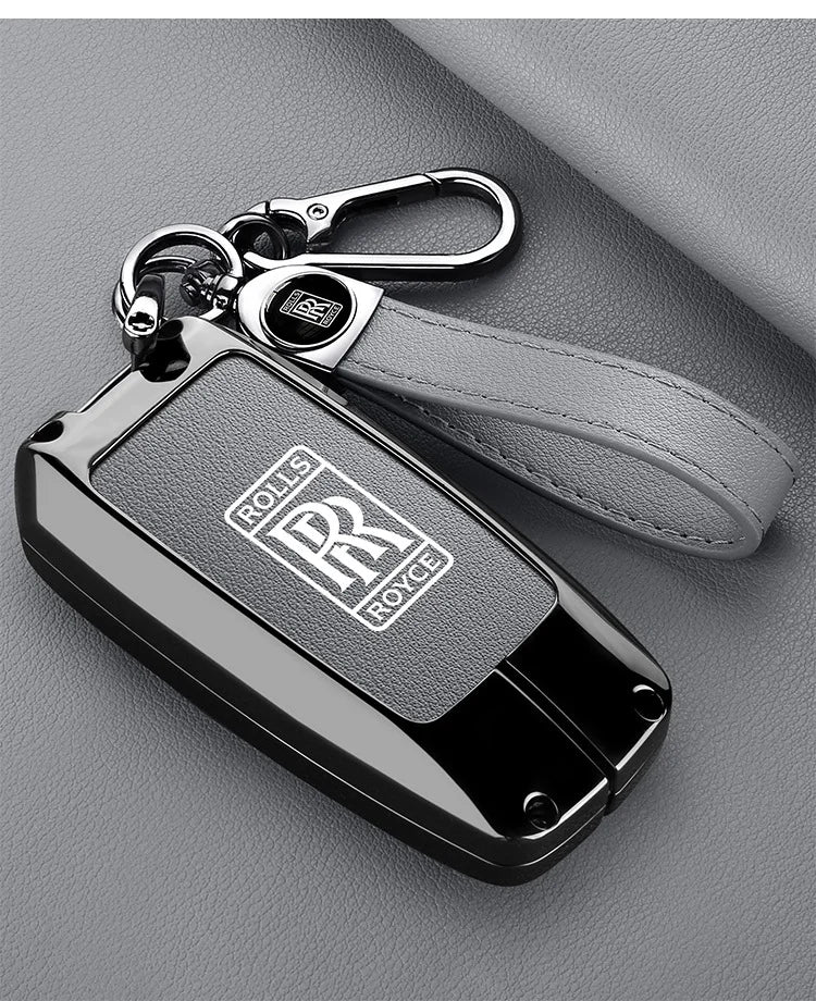 Zinc Alloy Leather Car Smart Remote Key Case Cover Shell For Rolls-Royce Cullinan Phantom Ghost Wraith Dawn Keychain Accessories