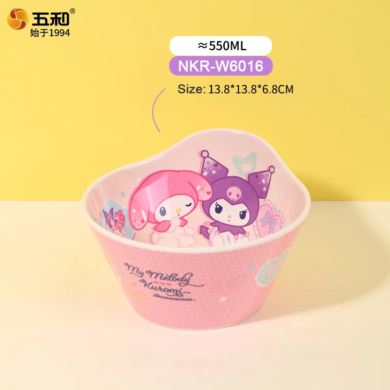 For Sanrio Kuromi Children Tableware Food Grade Dining Plates BPA-Free Salad Fruit Bowl Cartoon Baby Complementary Food Bowls