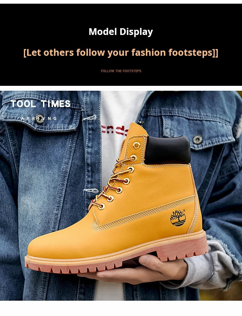 Boots Men High Top Boots Men's Leather Shoes Winter Fashion Shoes Outdoor Sneakers Lace Up Non-Slip Ankle Boots Male