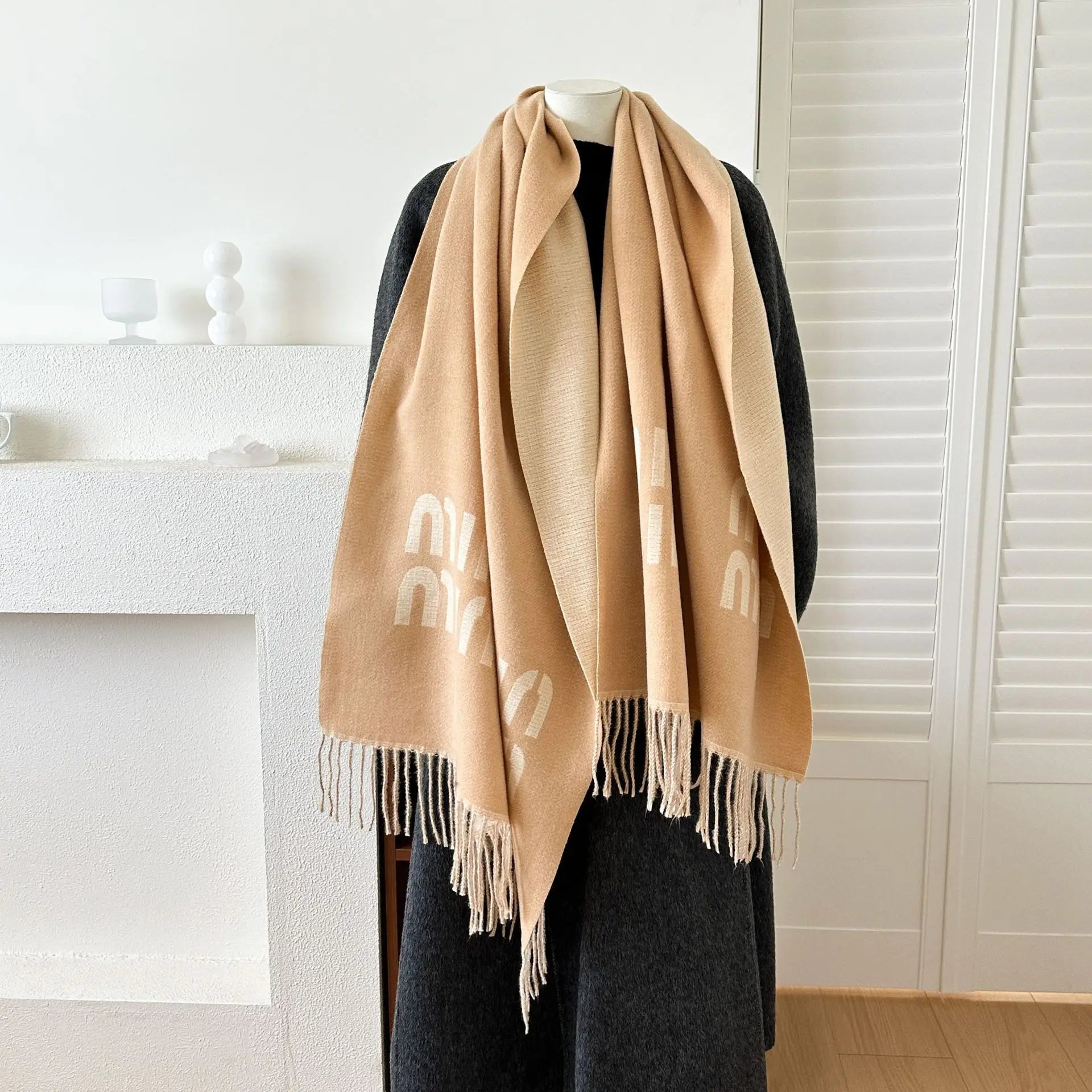 Oversized Letter Print Shawl Scarf for Women Acrylic Wool Like Warm Thick Knit Wrap Scarf Blanket Scarf Versatile Fashion