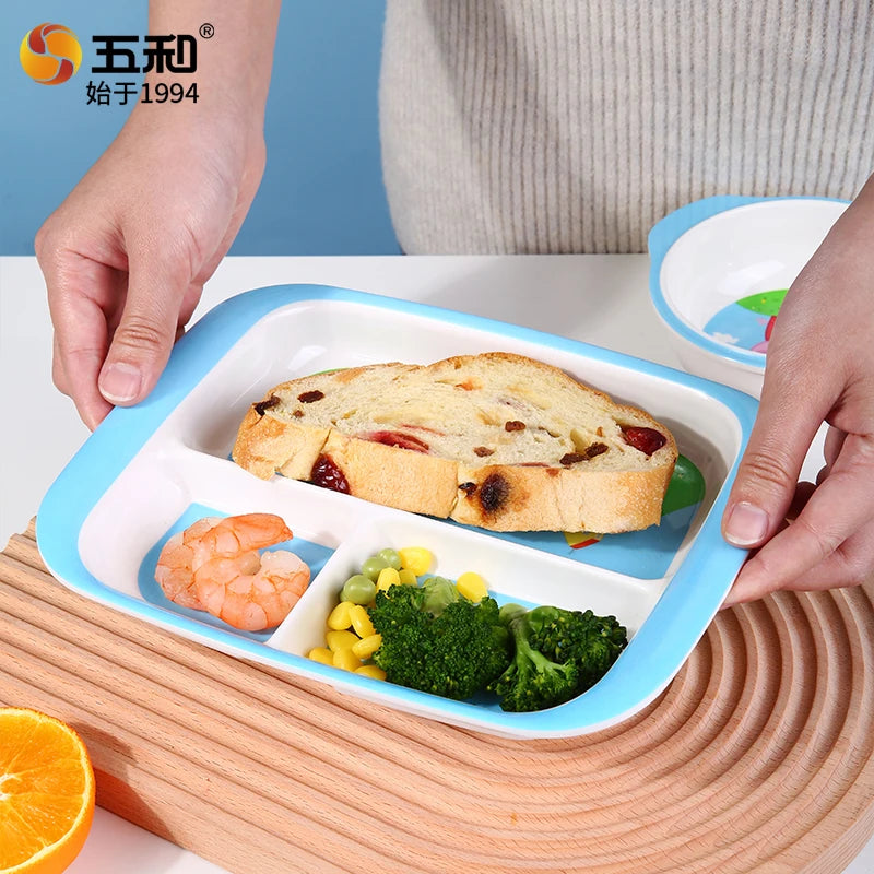 For Peppa Pig Tableware Cartoon Salad Bowl Anti-Fall Dining Plate Cup Spoon Baby Eating Double-ear Bowl Food-grade Divided Plate