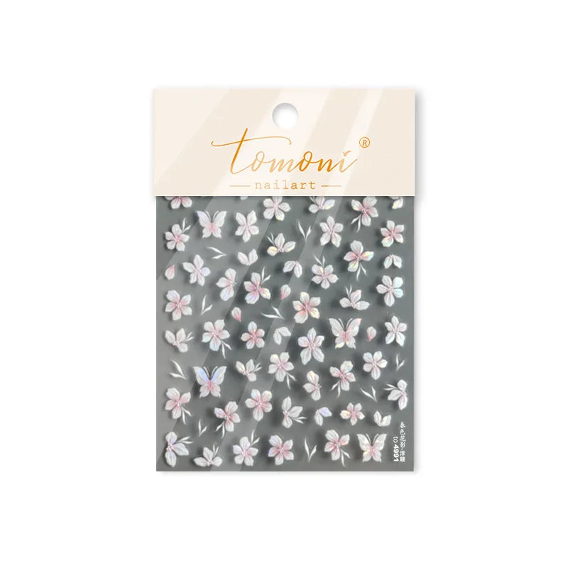Embossed Flower Pink Butterfly Lucky Peach Blossom Chic Spring Petal 5D Soft Relief Adhesive Nail Art Stickers Manicure Decals