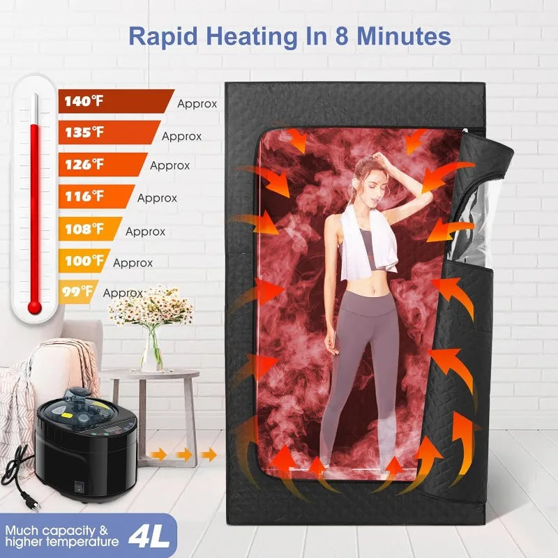 Portable Steam Sauna for Home Spa Sauna Tent Sauna Box with 1600W 4L Steamer Remote Control Height