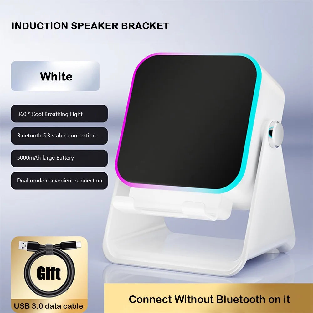 Auto-induction Wireless Induction Speaker Dual Mode RGB Ambient Light Bluetooth Speaker Enhance Sound Quality 360° Rotation