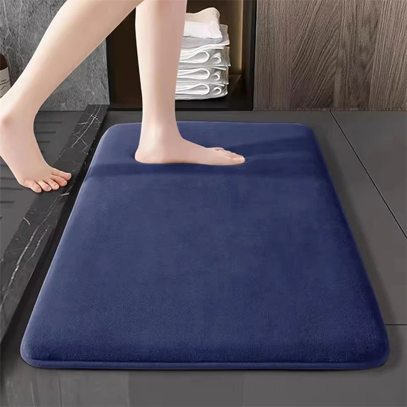 Super Absorbent Bathroom Anti Slip Mat Coral Fleece Solid Floor Mat Bathroom Absorbent Foot Mat Household Washbasin Door Mat
