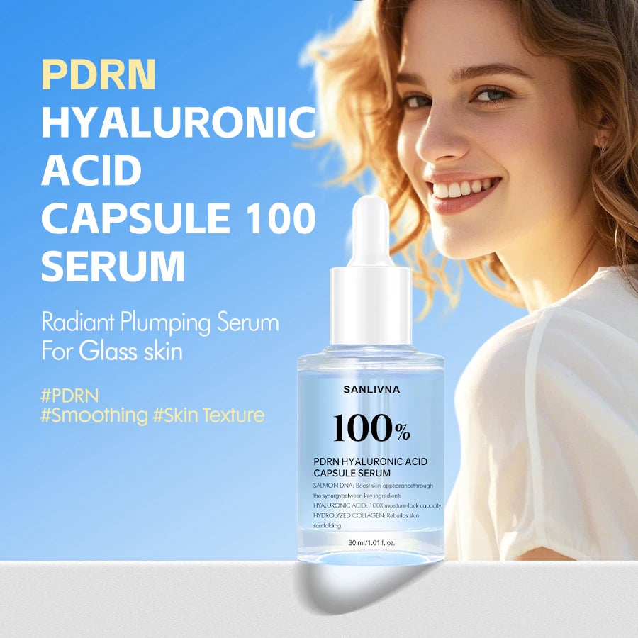 PDRN Hyaluronic Acid 100 Capsules Serum, Revitalizing Face Serum, Hyaluronic Acid, Moisturizing, Nourishing and Plumping Effect