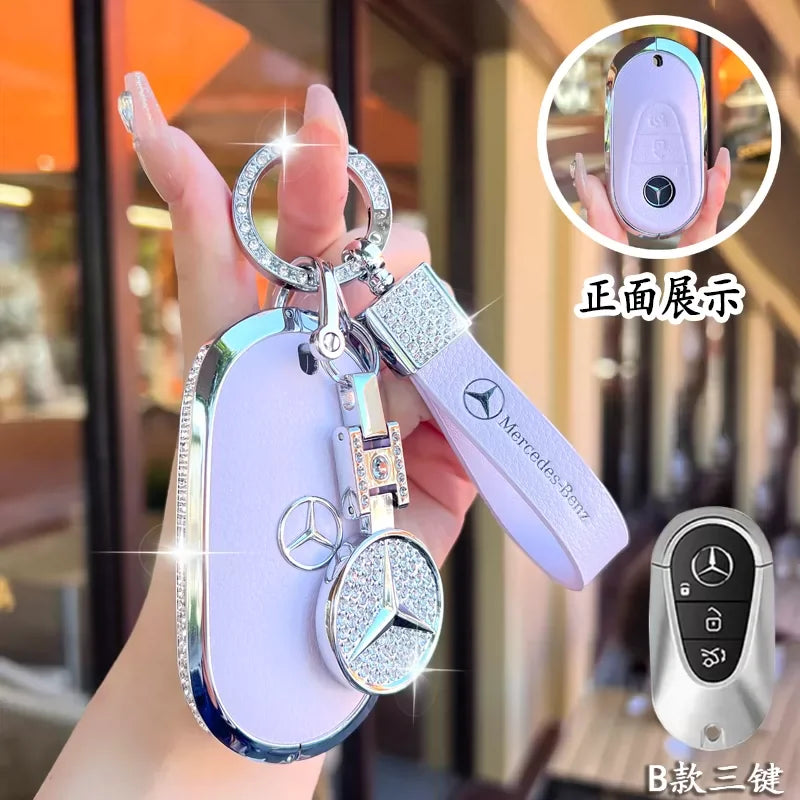 Full Wrap Rhinestone Key Fob Shell Fit Mercedes Benz GLE GLB GLS W206 W214 Smart Key Shiny Diamond Key Cover Car Decoration Gift