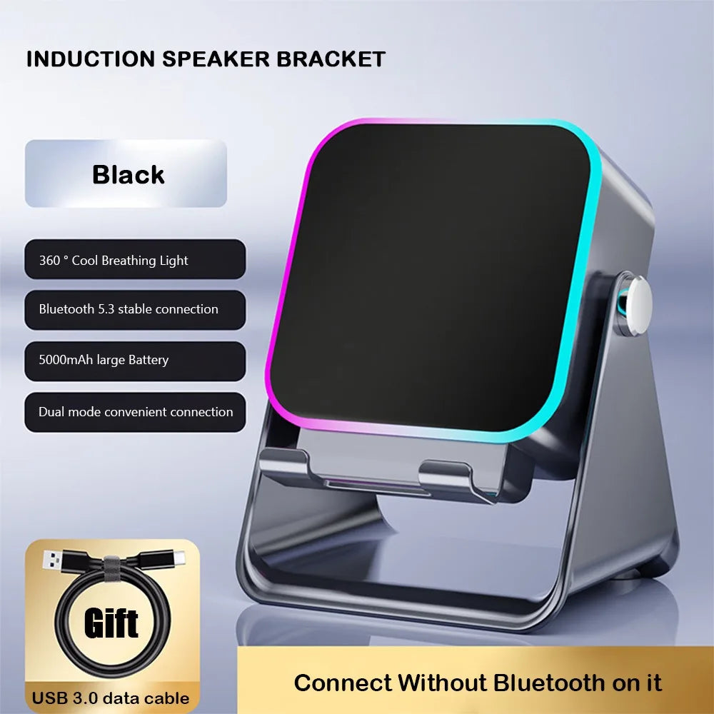 Auto-induction Wireless Induction Speaker Dual Mode RGB Ambient Light Bluetooth Speaker Enhance Sound Quality 360° Rotation