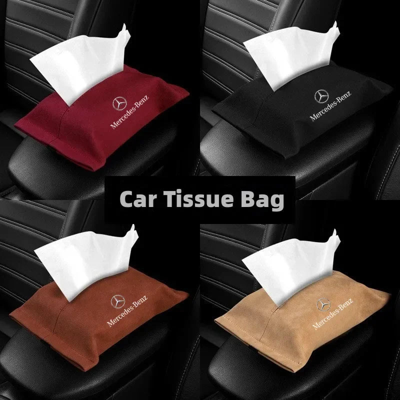 Car Tissue Box Suede Sun Visor Seat Back Hanging Bag For Mercedes Benz AMG W211 W204 W210 W203 CLA GLA GLS GLE Auto Accessories