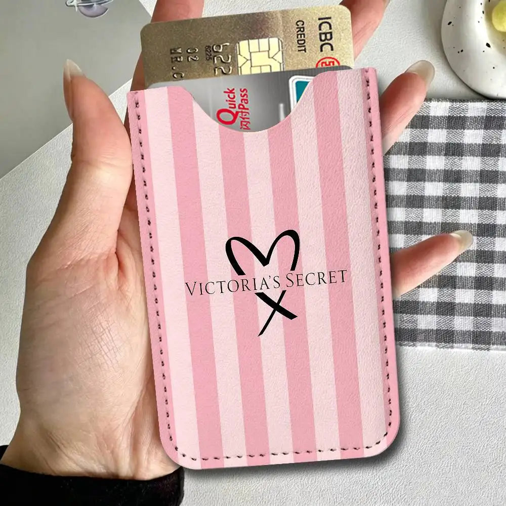 Classic Logo V-VictoriaS S-Secret Leather Card Wallet Soft Lightweight Portable Credit ID Card Holder Daily Commute Card Case