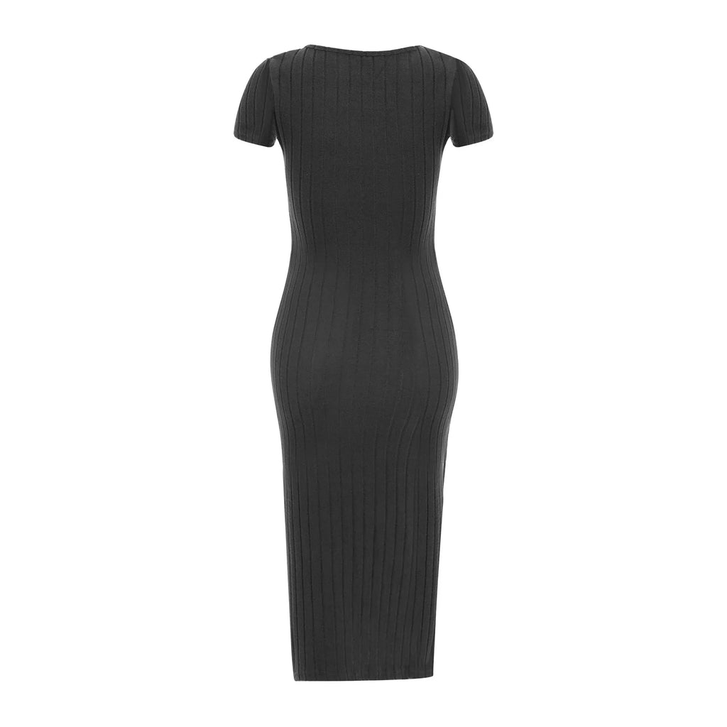 Elegant Maternity Knitted Dress Solid Color Short Sleeve Split Dresses Pregnancy Women Clothes Wedding Party Casual Daily Wear