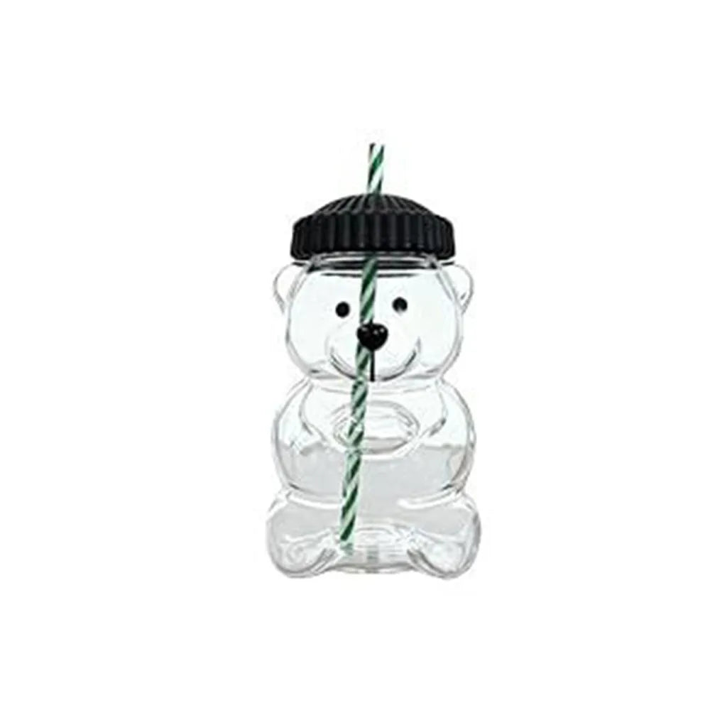 Cute 2025 Bear Glass Cup Transparent Large Capacity Glass Cup with Straw With Lid Bear Straw Cup Home Bar