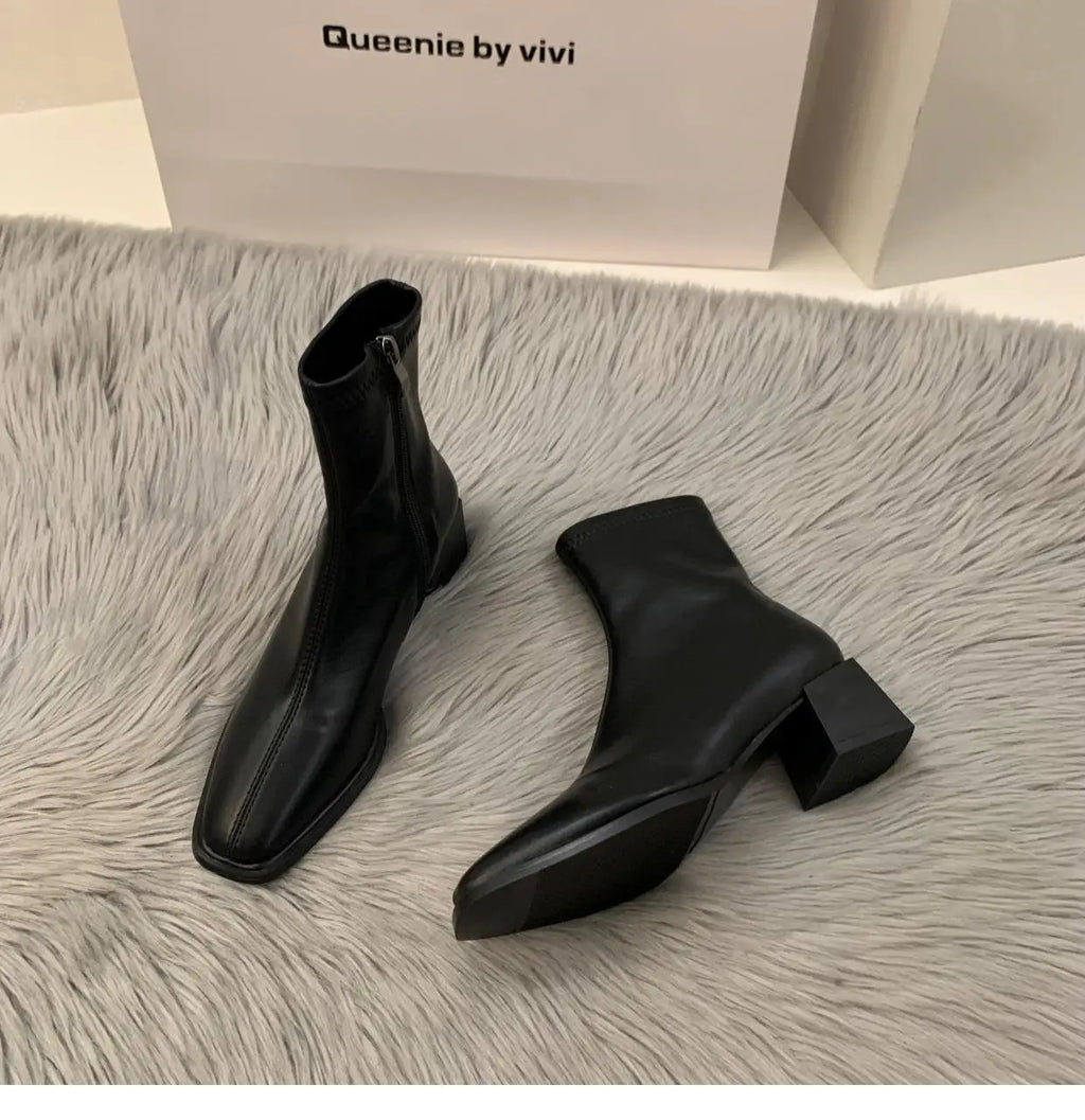 Women's High Heel Leather Boots ort Faion Boots Street Sle Me  PU Upper Spring Autumn Season Thi Heel