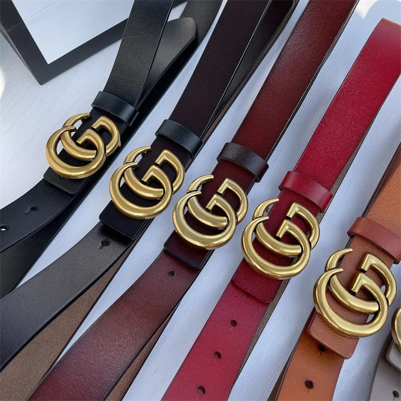 Pure Cowhide Leather Ladies Belt Antique Letter G Casual Retro Style Fashionable All-Match Width 2-4cm Alloy Buckle Fastener