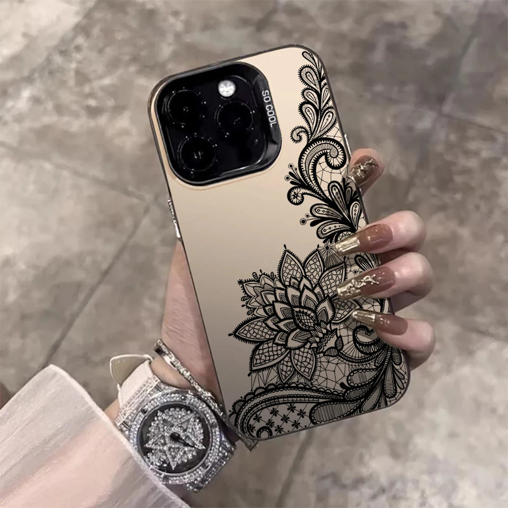 Lace Flowers Fashion Case For iPhone 16 17 15 Pro Max Cases iPhone 17 11 12 13 ProMax 14 15 16 Plus 8 XS XR Shockproof IMD Cover